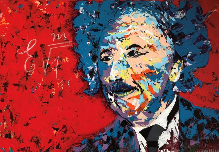 Albert Einstein mit Formel